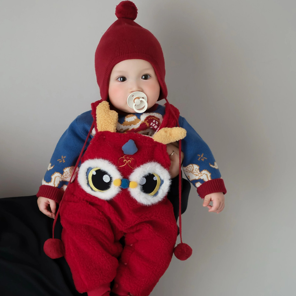 Mùa Đông Cho Bé Lễ Hội Fulong Phong Cách Trung Hoa Lông Cừu Lót Jumpsuit Bé Năm Mới Quần Áo