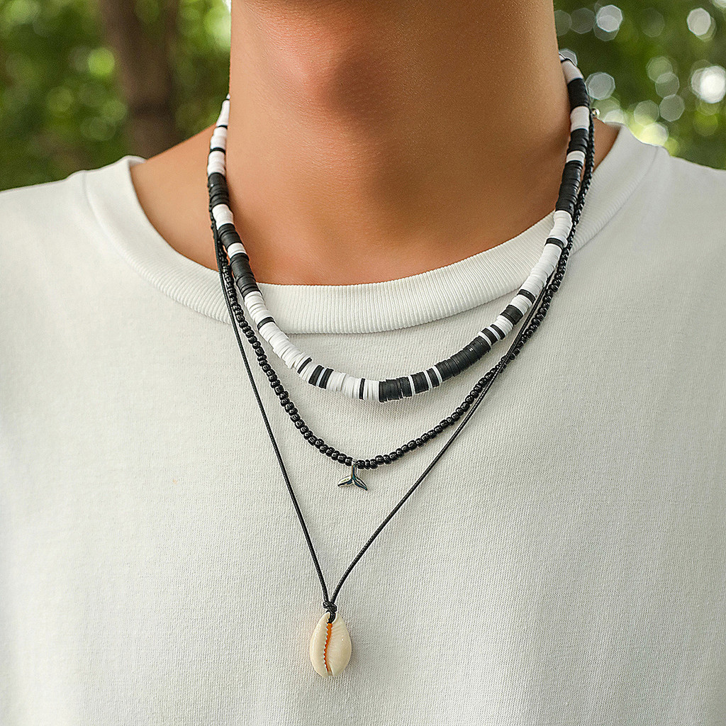 pendant necklace Style Boho, Kiểu Vỏ Sò Mịn Nhẹ - Bộ Dây Chuyền và Vòng Cổ Cho Nam