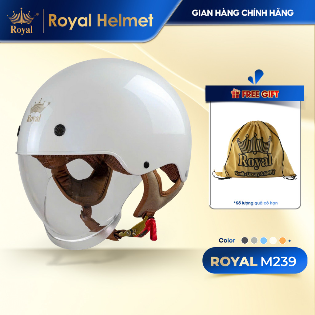[Royal Helmet Store] Mũ Bảo Hiểm Nửa Đầu Royal M239 Kính Âm, Nón Bảo Hiểm 1/2 Kính Màu Trà An Toàn