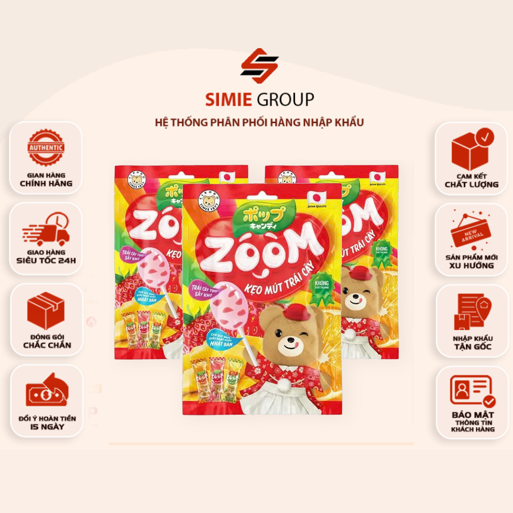 [2 GÓI] Kẹo Mút Trái Cây Zoom Eikodo 72g – Vị Cam, Xoài, Dâu, Que Giấy An Toàn