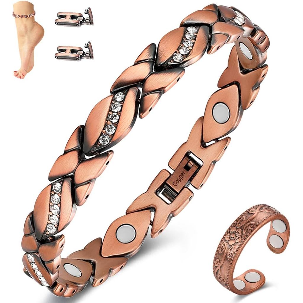 Vicmag Copper Anklet for Women Magnetic Ankle Bracelet with Ultra Strength Magnets 99.9% Solid Coppe