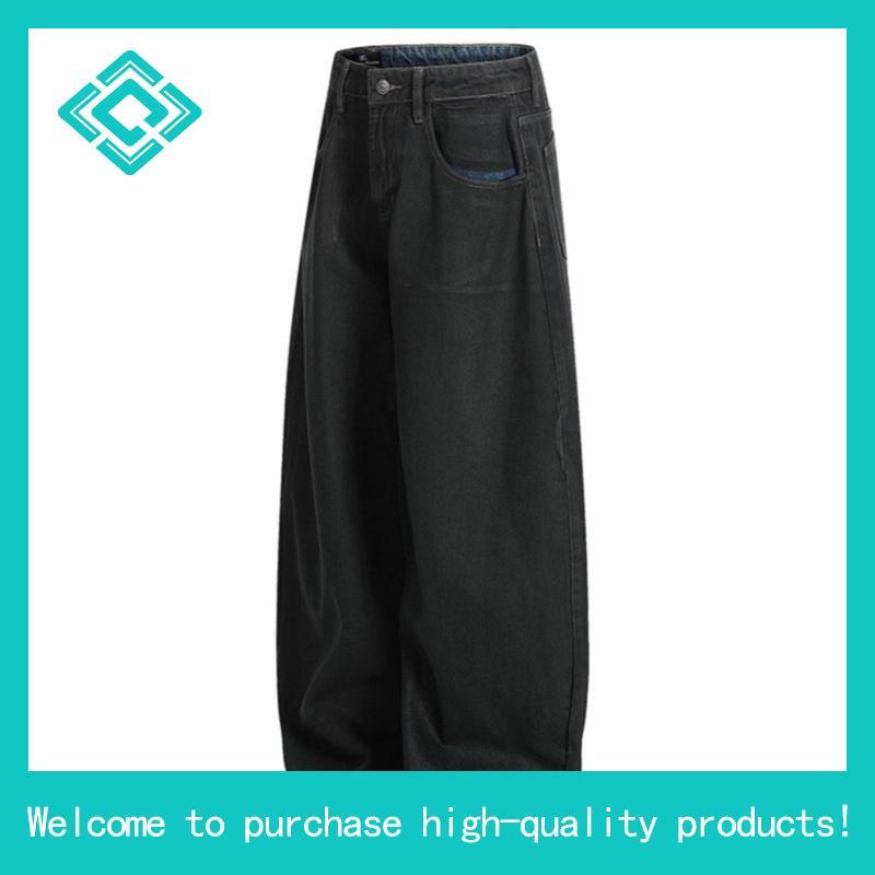 Quần Jean Unisex Chiết Ben Ống Rộng 4Lucky 6223, Quần Jean Ống Cong Màu Đen Siêu Chất Streetstyle