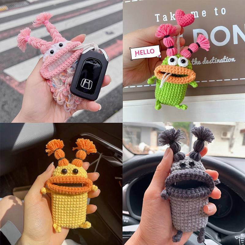 Creative Car Key Case Handmade Wool Funny Cute Sausage Mouth Sausage Mouth Big Mouth Monster Car Rem