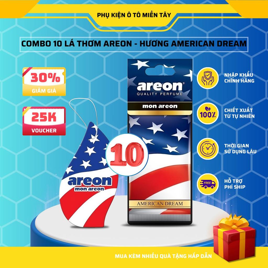 Areon Combo 10 Cái Lá Thơm Treo Xe Ô Tô Hương America DreamKhử Mùi Tốt Trang Trí Nội Thất Xe Hơi Nhập Khẩu Chính Hãng
