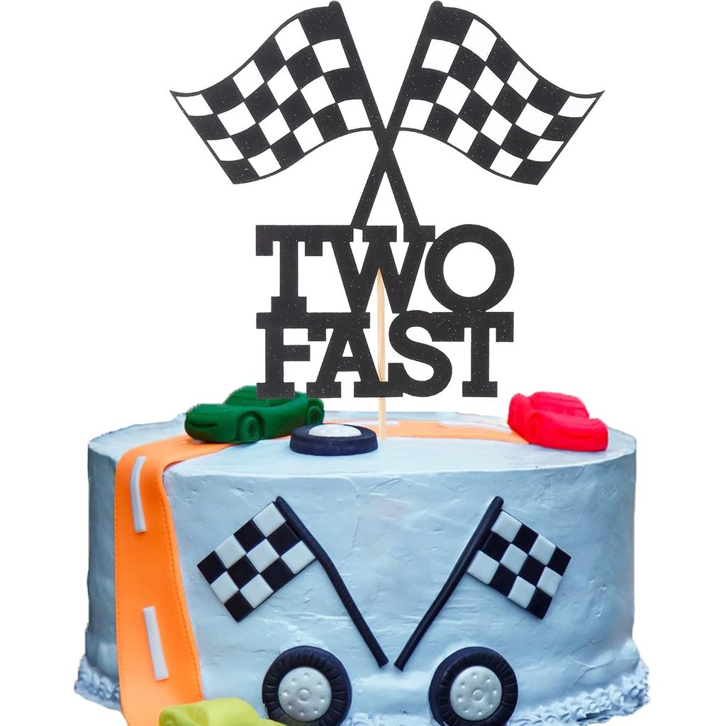 Two Fast Birthday Cake Topper - Chủ đề xe đua Trang trí tiệc sinh nhật lần thứ 2, 6 inch x 6 inch, C