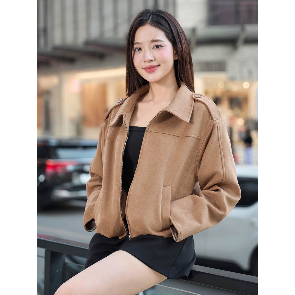 Áo khoác da lộn nữ BALANCE  YOUNGER BY CARDINA dáng ngắn bom gấu 5YAKD28