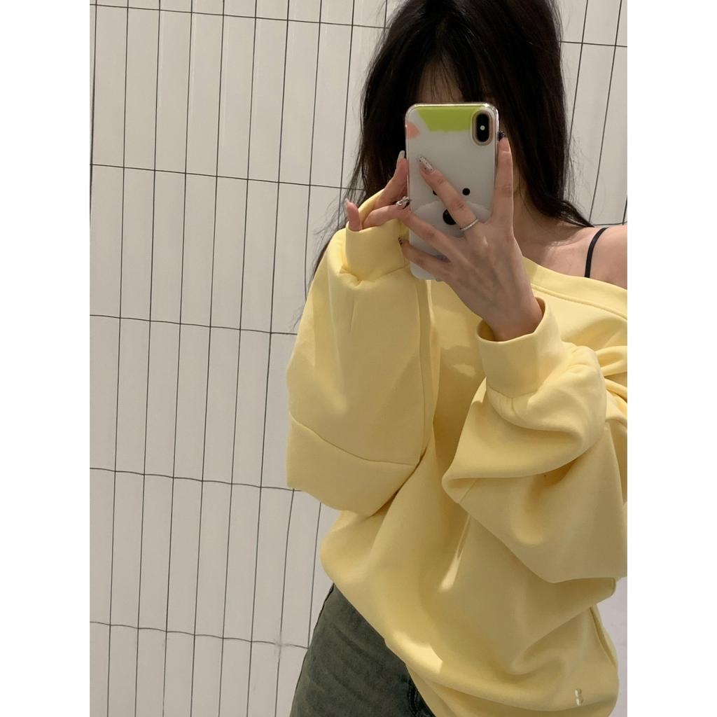 CLOT áo sweater trễ vai đẹp Focus Clothing Oversize 100% Cotton áo sweater len nữ hàn quốc