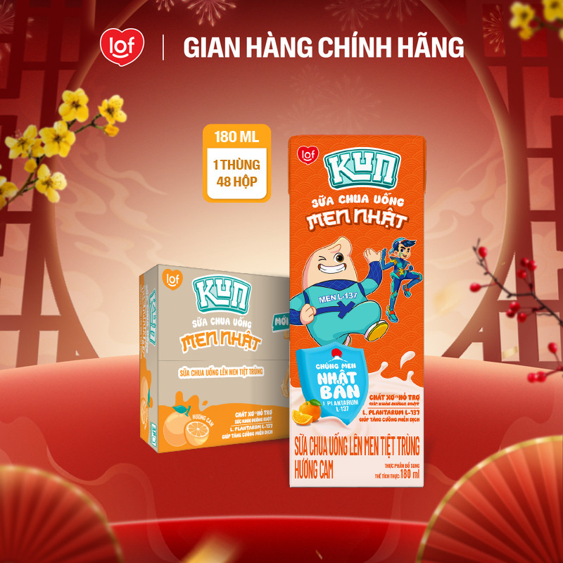  Sữa chua uống KUN hương cam thùng 48 hộp x 180ml  Có thể nhận bao bì cũ mới  