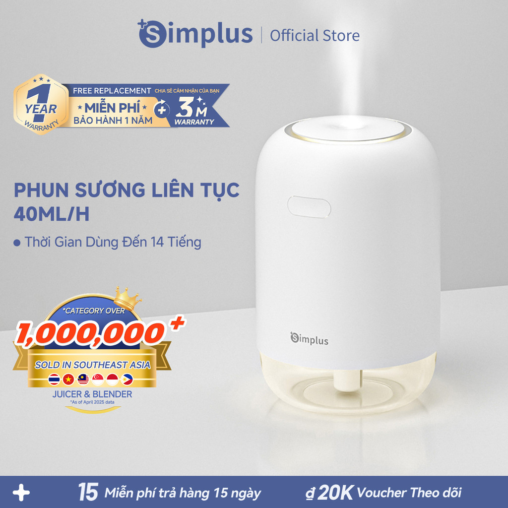 Simplus Máy Tạo Ẩm Dùng Trên Xe Hoặc Bàn Làm Việc Sạc Type-C Không Dây Dung Tích 250mL Dùng Liên Tục 14h JASH005