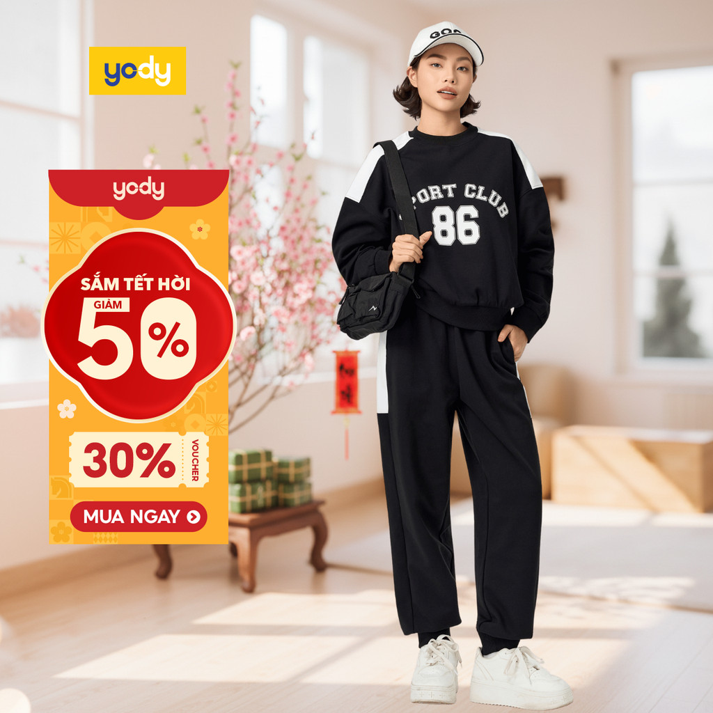 Bộ đồ nỉ nữ cổ tròn YODY vải mềm mại giữ phom co giãn linh hoạt WCSL25F021