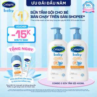  Combo 2 Sữa tắm dưỡng ẩm dịu lành cho bé Calendula hoa cúc hữu cơ CETAPHIL BABY W&SHAMPOO CALENDULA 400ML chai 