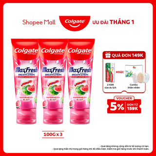  Bộ 3 Kem đánh răng Colgate MaxFresh Hương nhiệt đới tinh thể cầu vồng the mát 100g  tuýp 