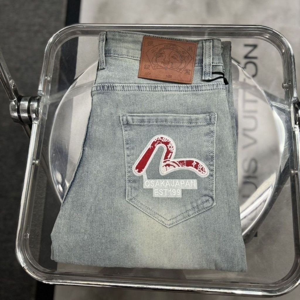 EVISU2163 Phong Cách Mới Thêu Thẳng Thường Ngày Slim fit Quần Jean Phù Hợp Với Nam
