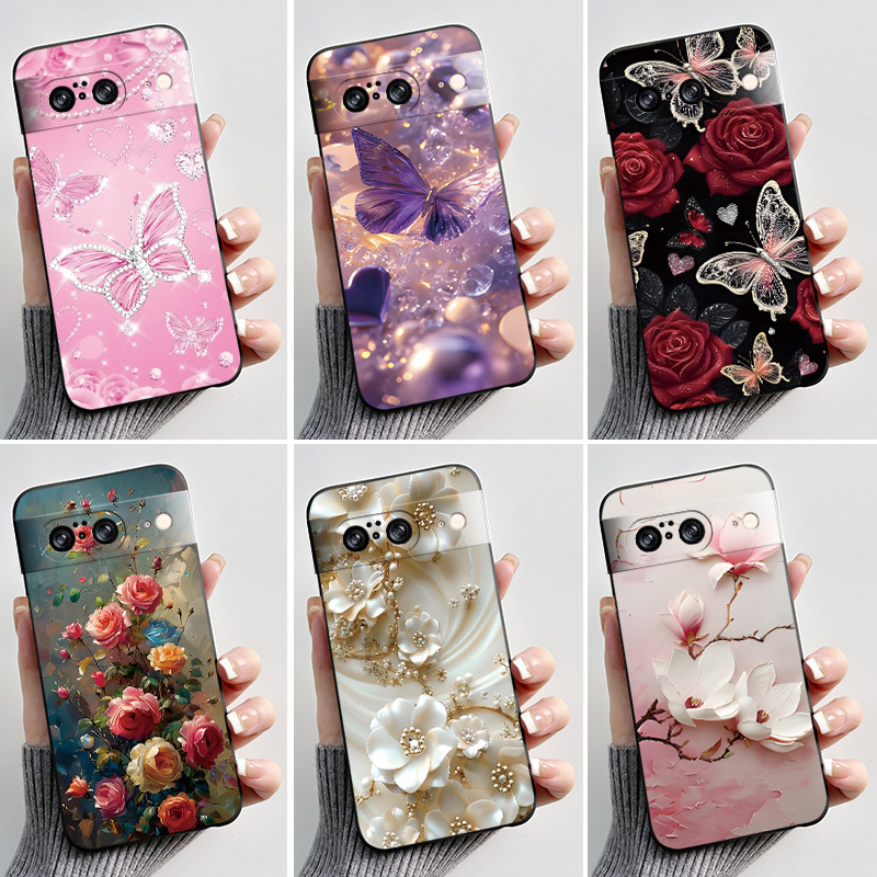 Dành Cho Google Pixel 8 / Pixel 8 Pro Ốp Lưng Thời Trang Sang Trọng Bướm Hoa Đen Thạch Mềm TPU Silic