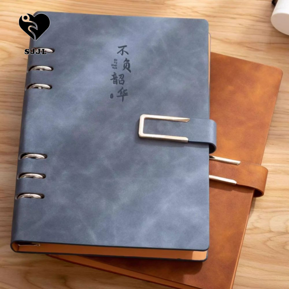 SJJL Loose Leaf Notebook, 200 trang Bao da A5 Notebook, Kẹp kim loại có thể tháo rời Makeasy 100 tờ 