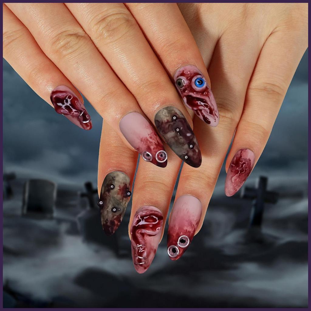 Halloween Press on Nails Halloween Press on Creepy Nail 30 Piece Handmade Làm Móng Tay Nghệ Thuật Dà