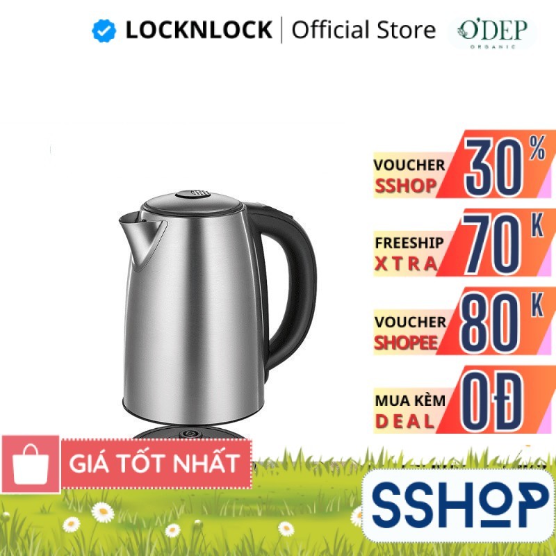 Ấm đun siêu tốc LocknLock 1.7L 2200W tùy chọn nhiệt độ sôi, giữ ấm pha sữa EJK136SLV - SSHOP SSA