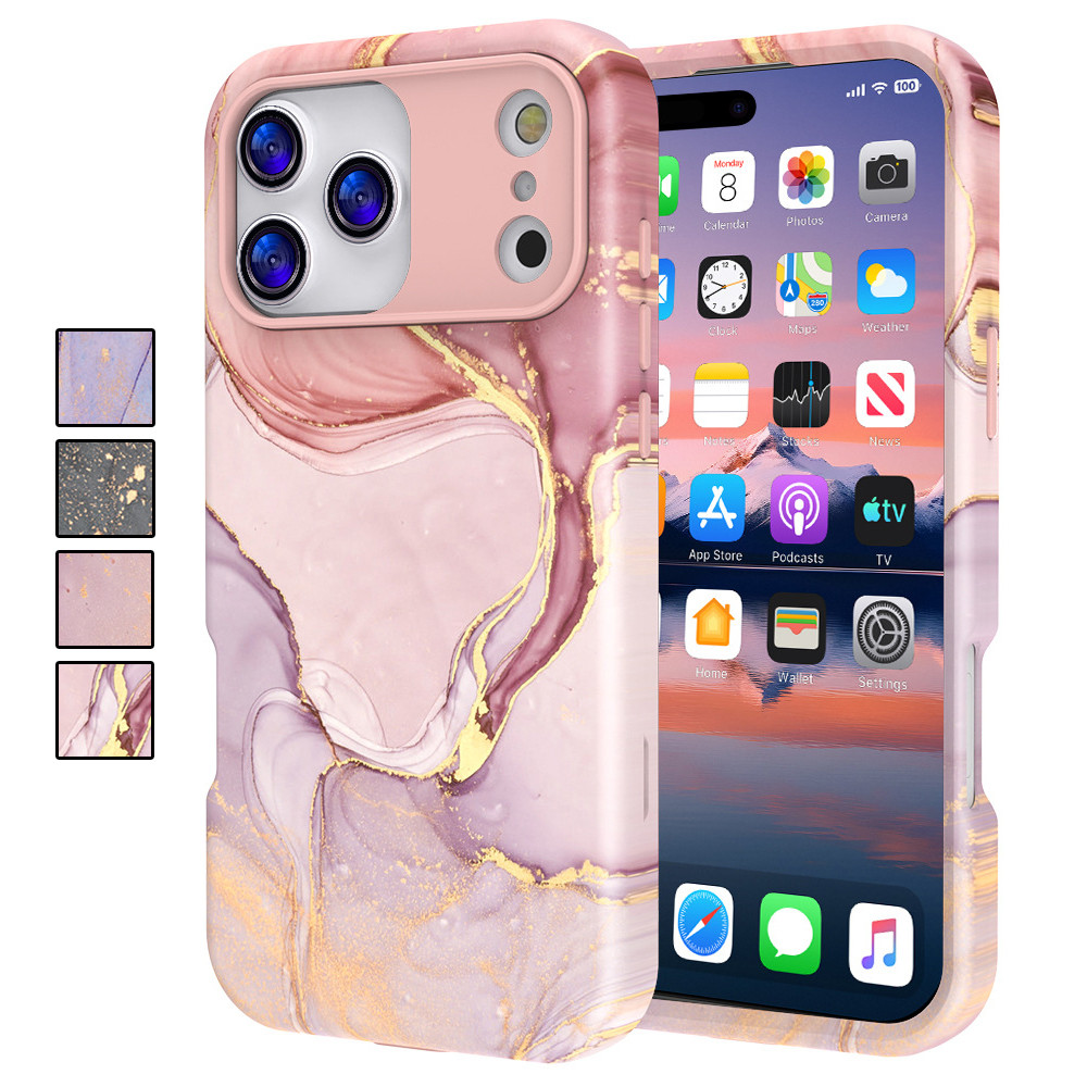 Dành cho iPhone 17 Pro Max Họa tiết đá cẩm thạch, PC cứng chống sốc hạng nặng 3 trong 1 + Vỏ silicon