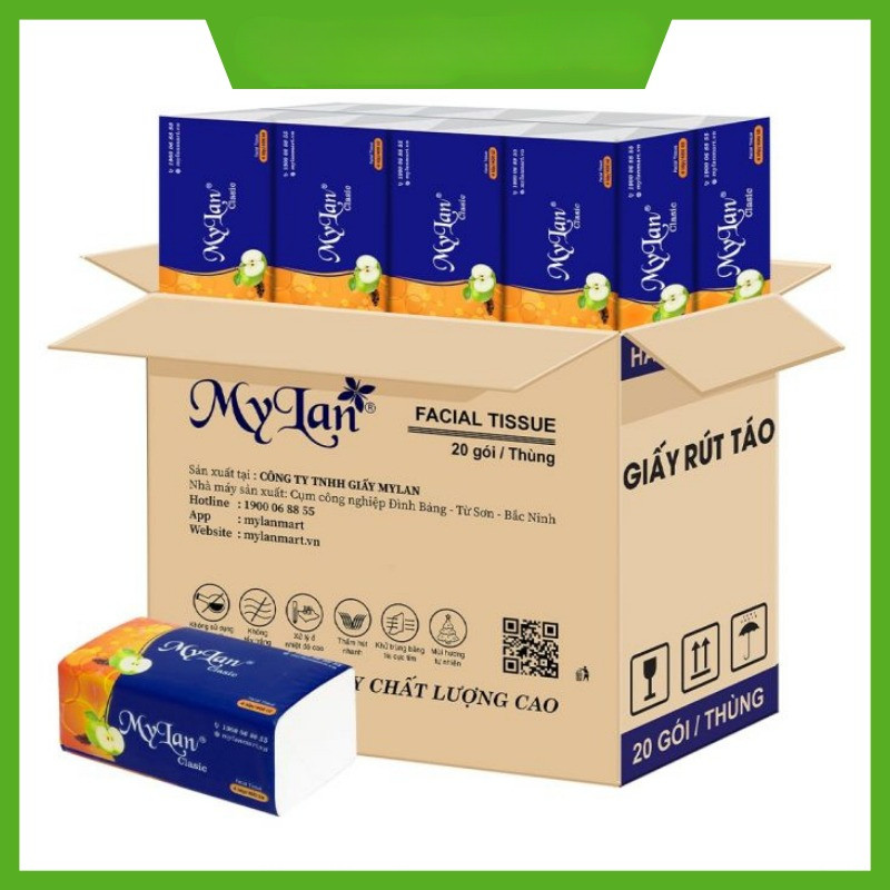 Giấy ăn rút táo Mylan thùng 20 gói, Giấy ăn rút Mylan quả táo 4 lớp mềm mịn cao cấp