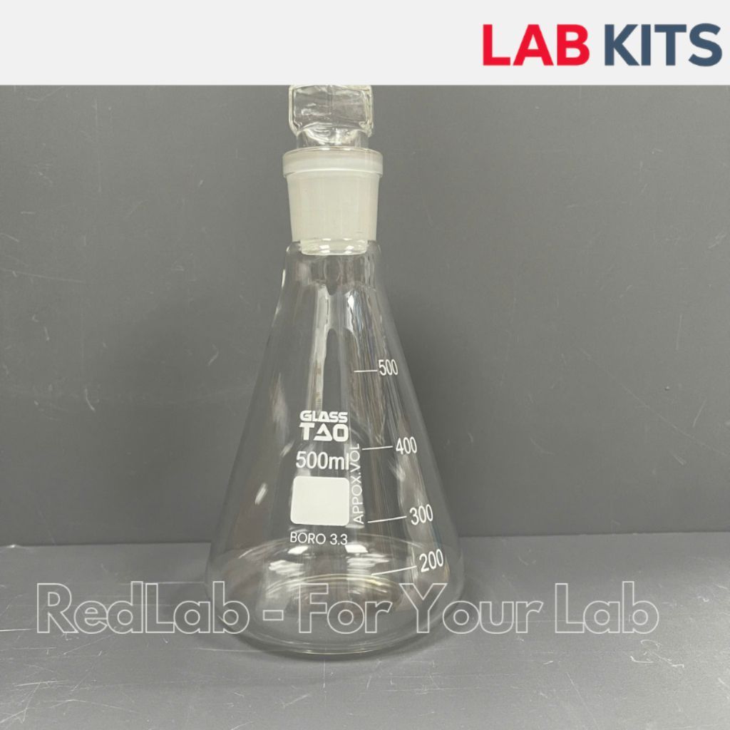 Bình tam giác có nút GlassTAO 100 250 500 1000ml cổ nhám 24/29 29/32, erlen nắp mài, đựng mẫu, Labor