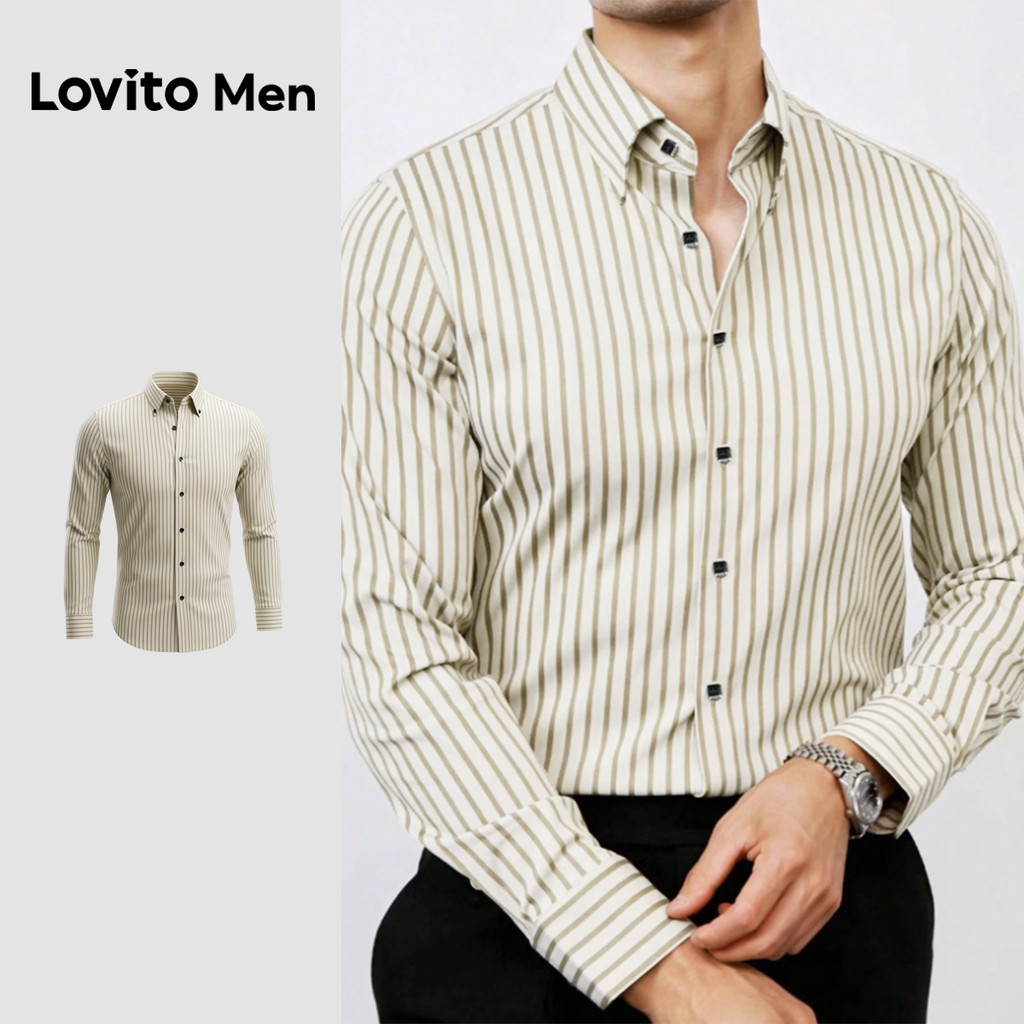 Lovito Men Áo sơ mi nam mùa xuân/hè áo sơ mi kaki áo sơ mi cài cúc áo sơ mi thường L169ED020