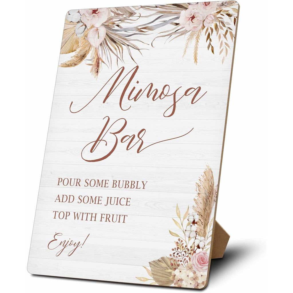 Ký hiệu quầy bar Mimosa, Đồ dùng quầy bar Mimosa, Trang trí bữa ăn trưa bằng cỏ Pampas, Biển hiệu để