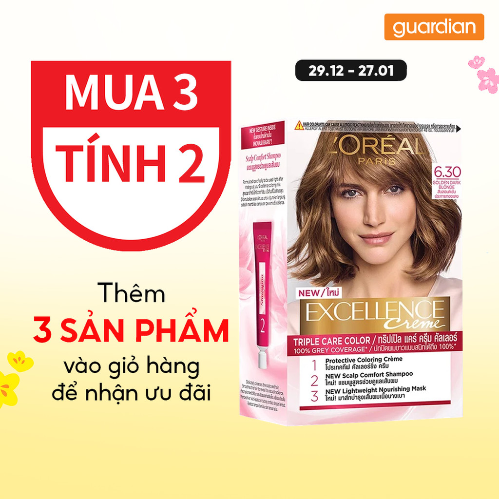 Kem Nhuộm Tóc Phủ Bạc L'oreal Paris Excellence Creme 6.30 Nâu Ánh Vàng 172ml