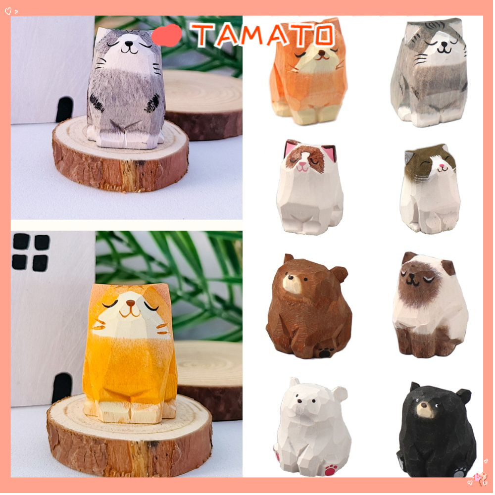 TAMATO Gỗ Gấu Tượng, Đồ Chơi Khắc Trẻ Em Khắc Tượng Mèo, Hoạt Hình Bằng Gỗ Động Vật Điêu Khắc Máy Tí