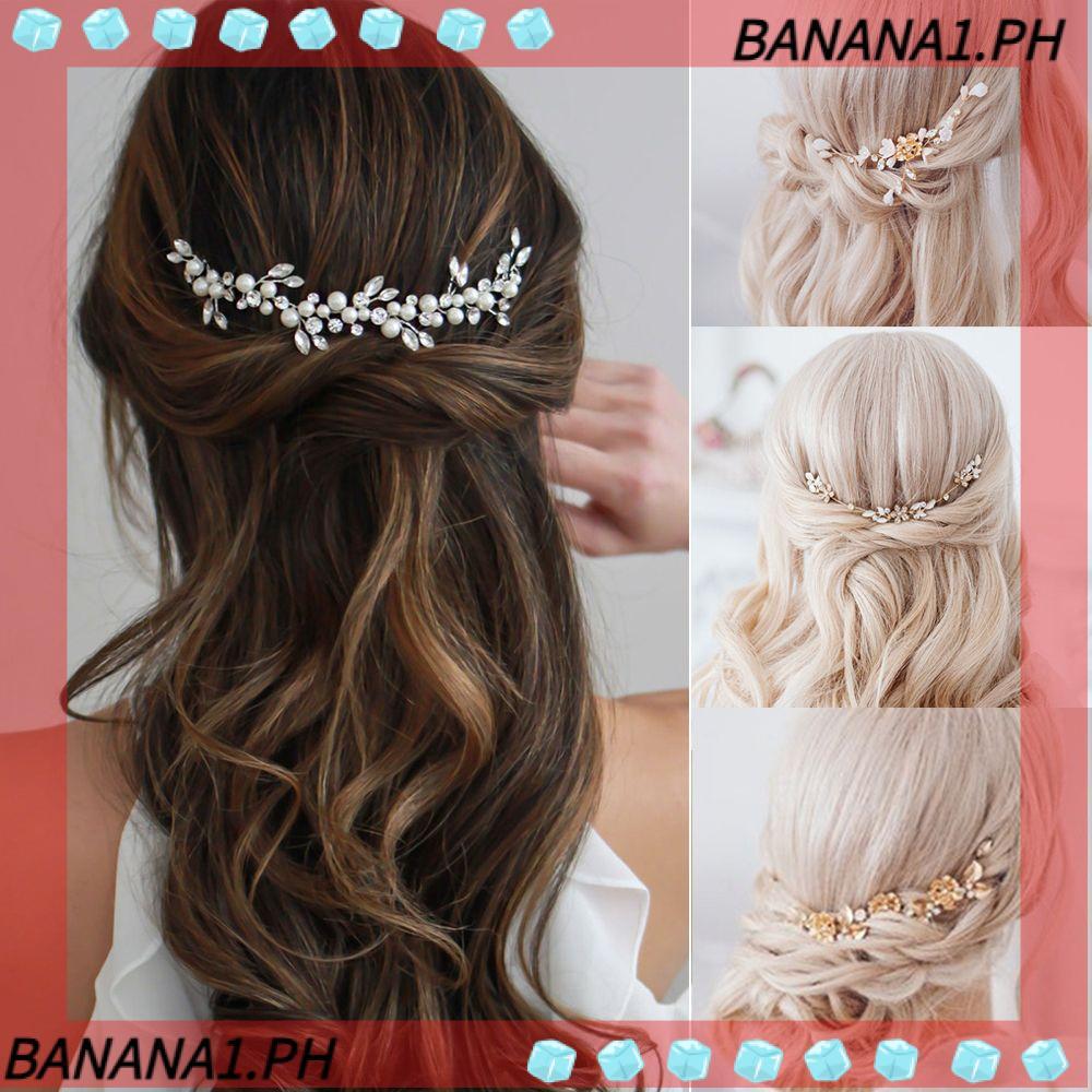 BANANA Kẹp Tóc Cưới Kim Cương Giả Handmade Trang Trí Tóc Cô Dâu Kẹp Tóc