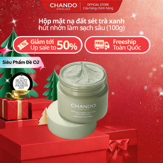  Hộp mặt nạ đất sét trà xanh Chando Himalaya 100g hút nhờn làm sạch sâu thông thoáng lỗ chân lông + cọ đắp 