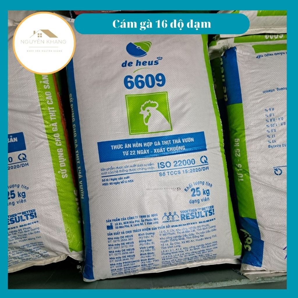 Cám gà thịt từ 35 ngày tuổi trở lên 6609P Deheus bao 25kg, gà thả vườn 15,5 đạm