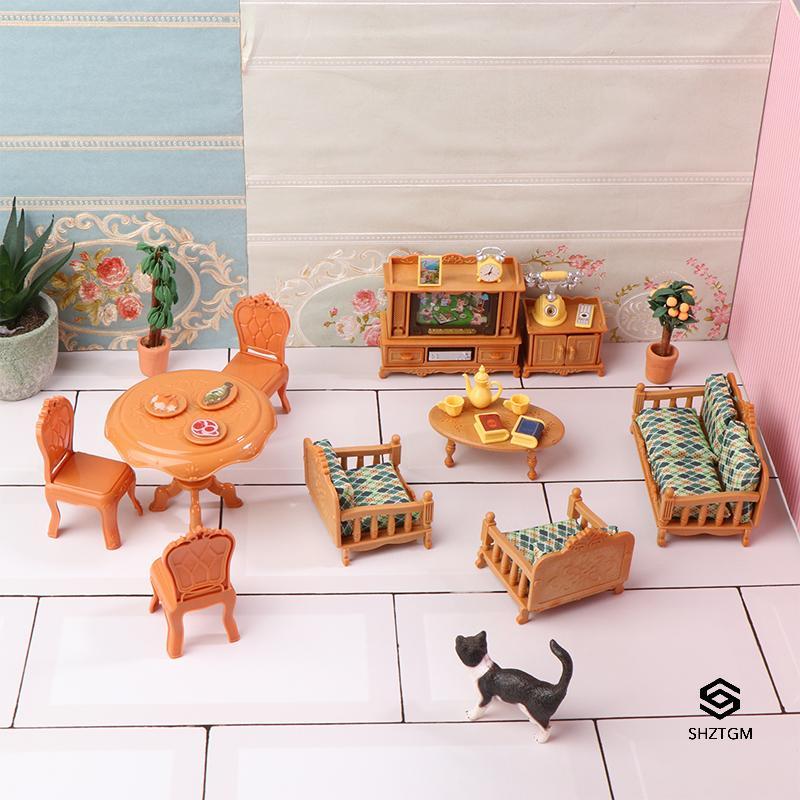 [SHZTGM] 1: 12 Nhà Búp Bê Thu Nhỏ Bàn Ăn Ghế Sofa Bàn Trà Bộ Tủ Tivi Mô Hình Đồ Nội Thất Búp Bê Tran