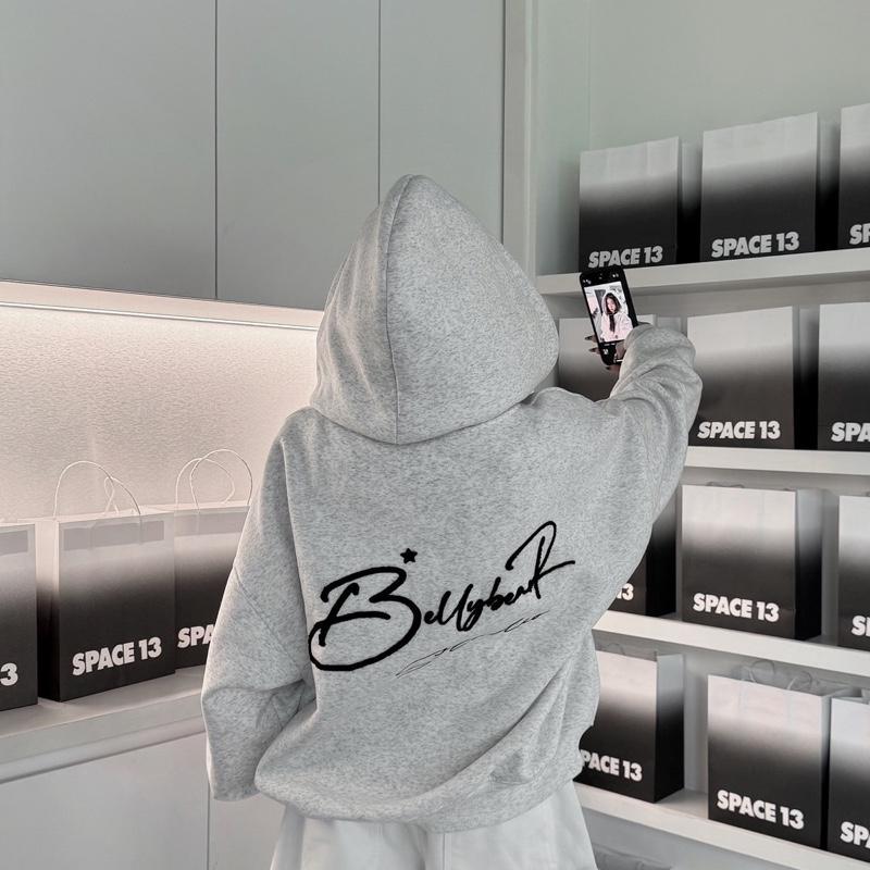 Belly Bear Loose B-Shape Zip Hoodie Jacket Warm Fleece Ruffles