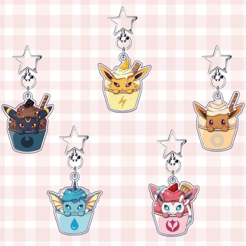 Móc khóa Pokemon Eevee Evolutions Mica Acrylic dễ thương hình Sylveon Umbreon Glaceon Flareon Leafeo