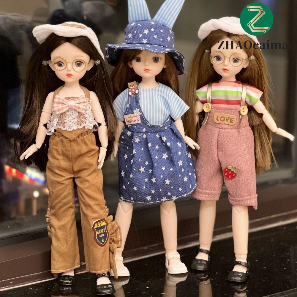 ZHAOCAIMAO Big Eyes Princess BJD Doll, Tóc Dày Mini 30cm Bjd Doll, Mặt Hoạt Hình Quần Áo Mịn Nhựa An
