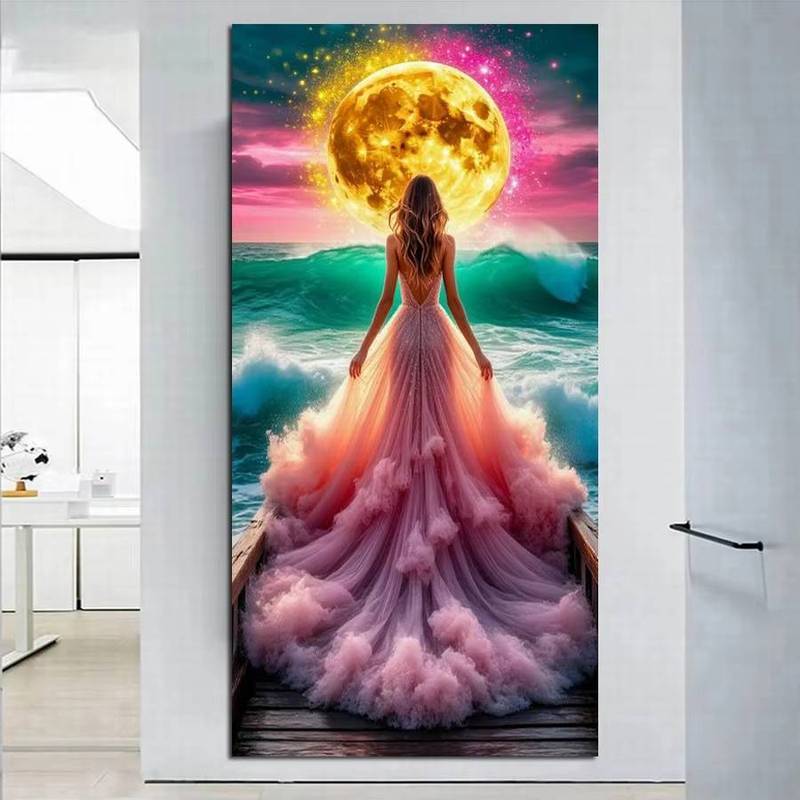 Moon Sea Woman HD Poster No Frame Canvas Painting For Home Room Wall Decor