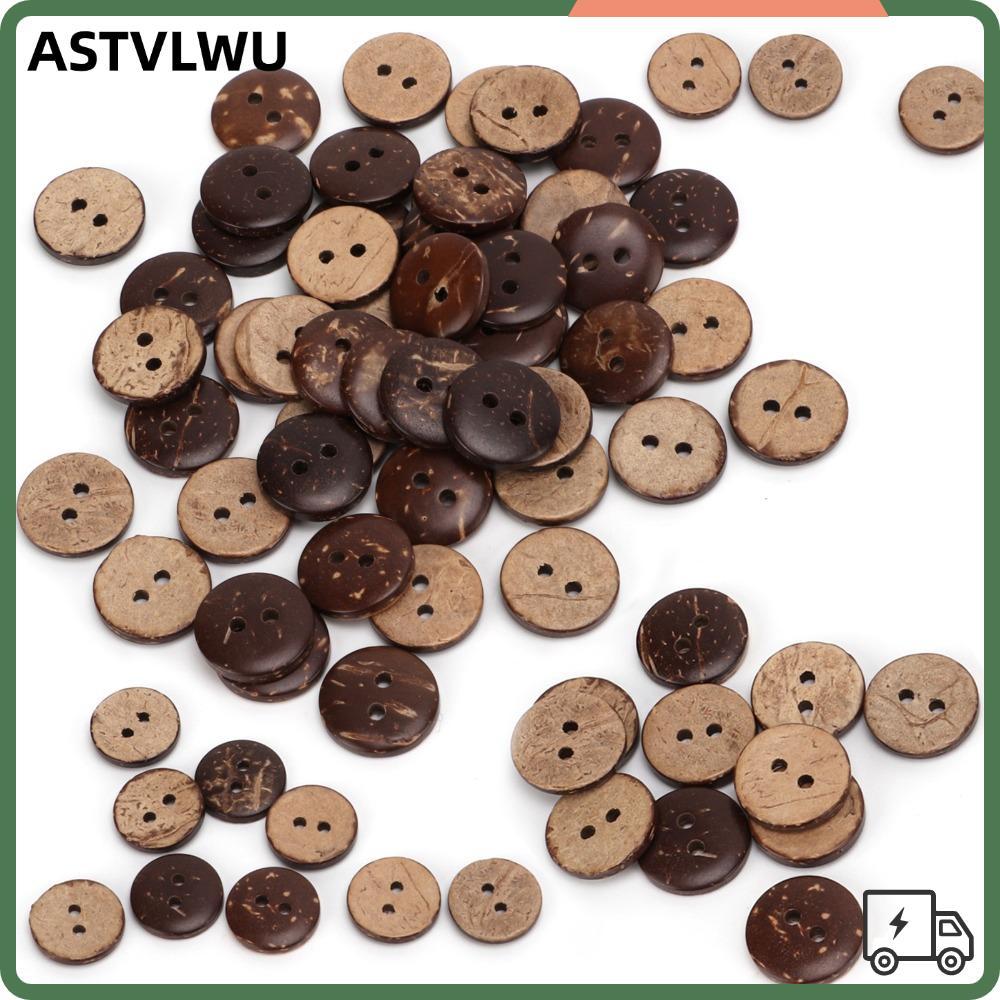 ASTVLWU 200 Nút Gỗ, Nút Vỏ Dừa 2 Lỗ Tinh Tế, May Gỗ Dừa Nâu Thủ Công Nút May Dự Án May
