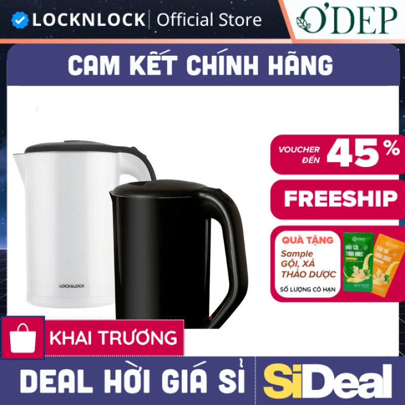 Ấm siêu tốc 1.7L 1800W LocknLock Chính Hãng đun sôi nhanh, lõi Inox chống ăn mòn EJK738BLK - BH 2 NĂ
