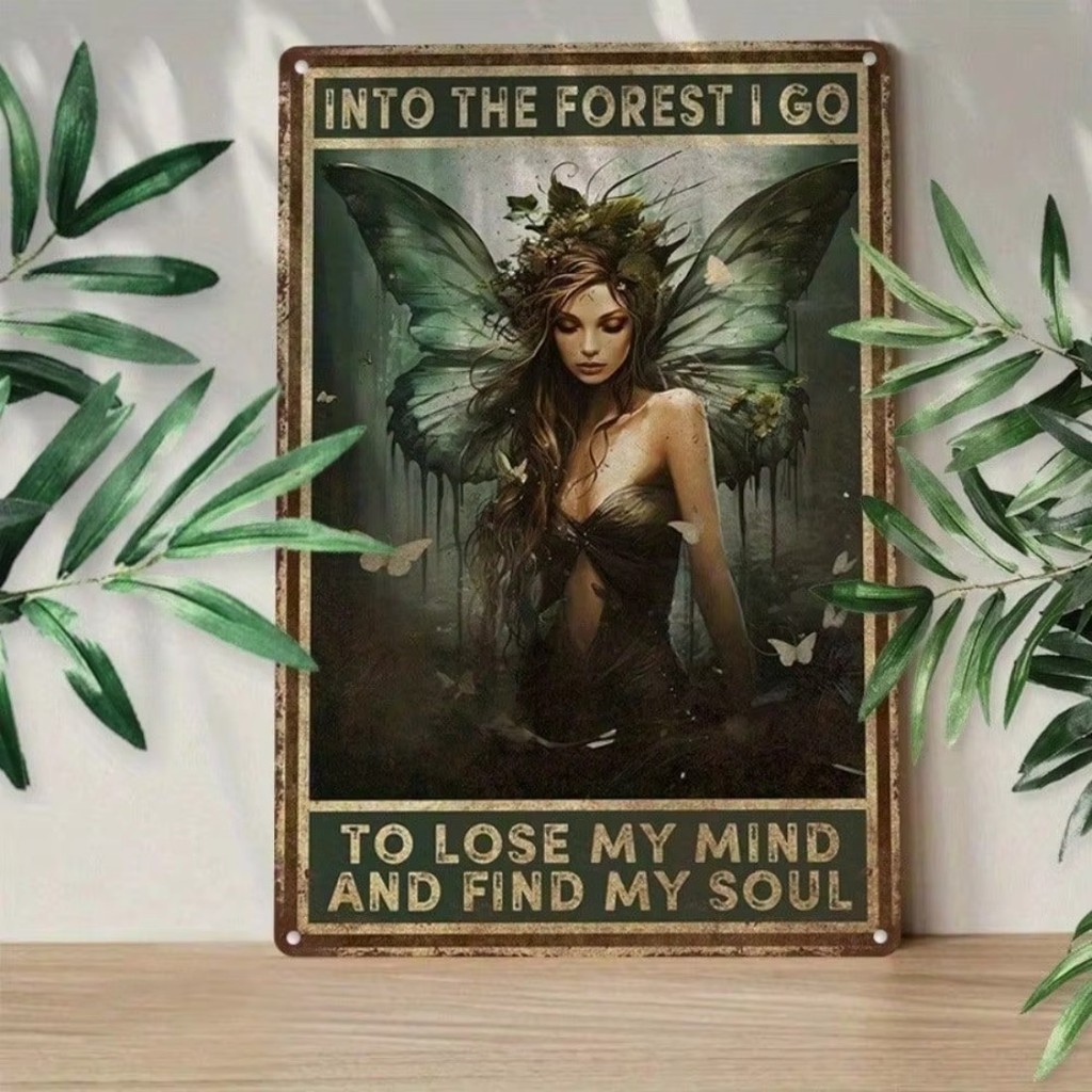 HELLOYOUNG Enchanted Forest Thiếc Sign Trang trí nghệ thuật treo tường mộc mạc với trích dẫn truyền 