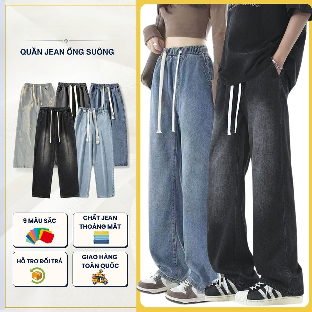 Quần jean nam nữ ống rộng bigsize Suncbvn 09 quần jean cạp chun phong cách hàn…