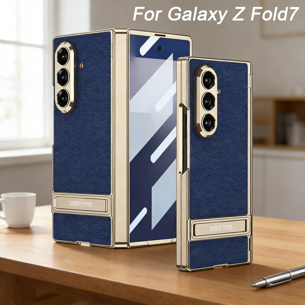 LUSHUO Bản Lề Bao Da Cho Galaxy Z Fold 7 Màn Hình Mặt Trước Kính Mạ Bao Cho Galaxy Z Fold7 Ốp Lưng