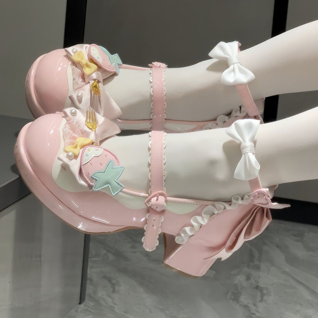 Mới Dâu Cuộn Lên Lo Giày Mùa Hè Đầy Đủ Phong Cách Hẹn Ban Đầu lolita Giày Dễ Thương Ngọt Lo Giày Nữ
