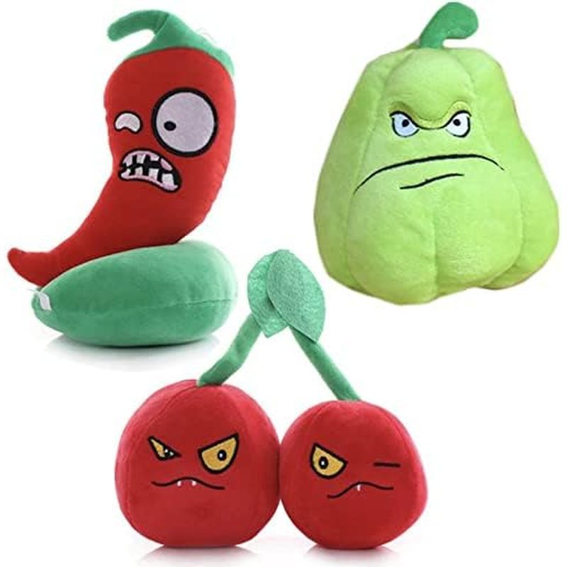 Bộ 3 món PVZ Plant and Zombie Plush Plant Set 1 2 Đồ chơi mềm nhồi bông Chili, Double Cherry, Wogua 