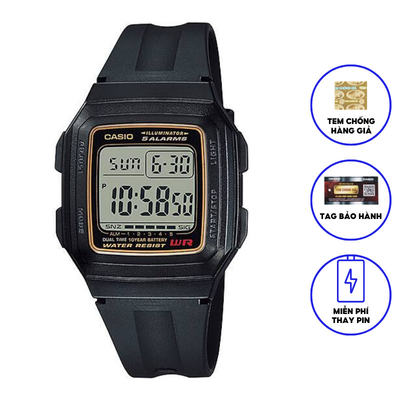 Đồng Hồ Nam Casio Dây Nhựa Trẻ Trung F-201WA-9ADF Chính Hãng