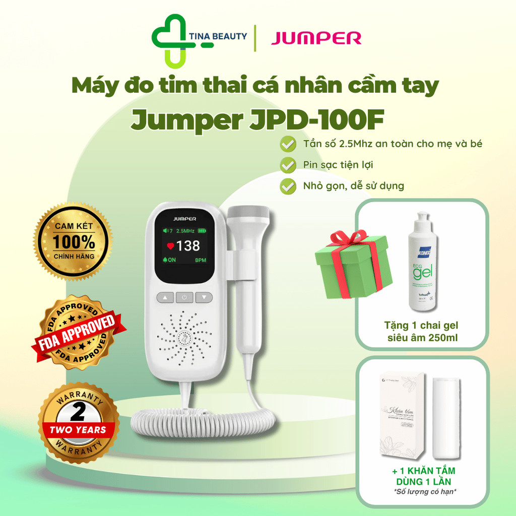 Máy đo nghe tim thai cá nhân cầm tay pin sạc Jumper JPD-100F bảo hành 2 năm  