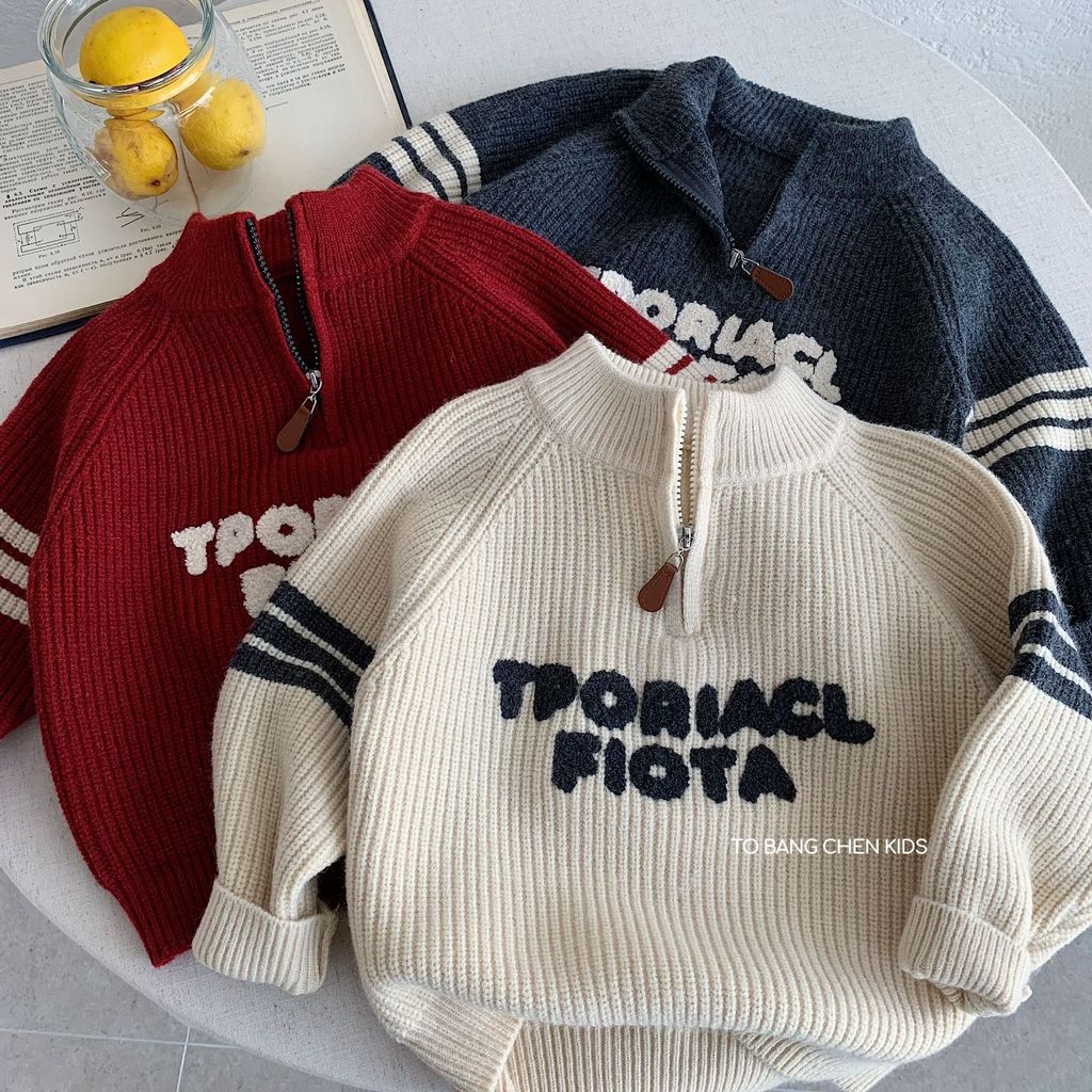 Bangcheng Áo Len Trẻ Em 2025 Mùa Đông Bé Trai Bé Gái Thêu Chữ Đứng Cổ Áo Len Huzhou Đan Quần Áo Trẻ 