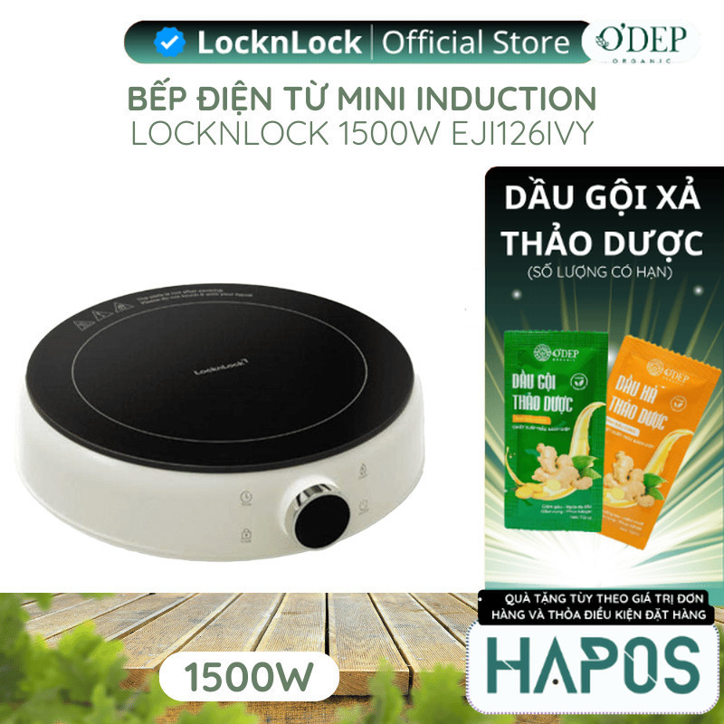 Bếp điện từ LocknLock 1500W Mini Induction Cooker EJI126IVY , Hàng chính hãng - HAPOS LSA
