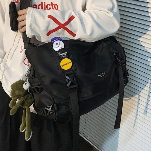 New Ins Trendy Cool Messenger Bag Student Class Satchel Computer Large Capacity Shoulder Bag Trendy 