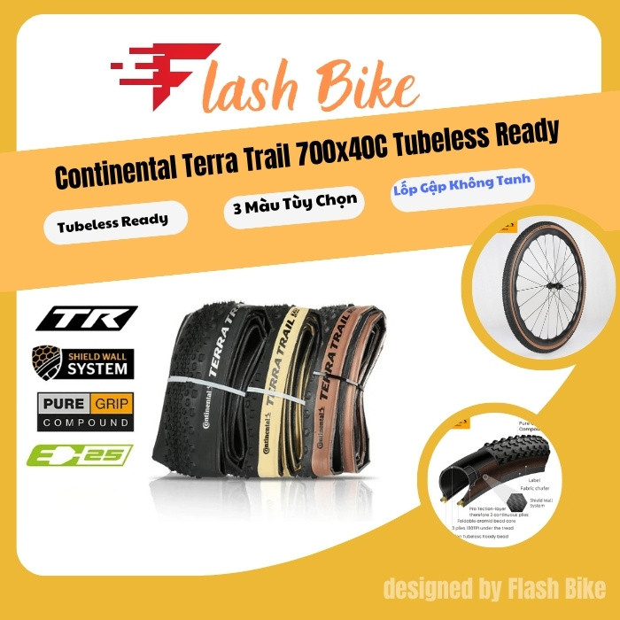 Lốp Xe Đạp Continental Terra Trail 700x40C Tubeless Ready Lốp Gập 3/180 TPI Màu Đen/Nâu/ Kem Dòng Pu