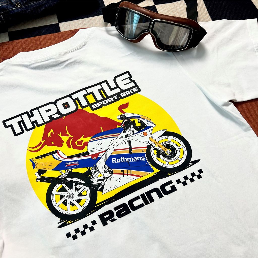 Áo Thun Xe Máy Thái Độ Red Bull GP, Phong Cách Retro, Cổ Tròn Tay Ngắn Cho Nam và Nữ